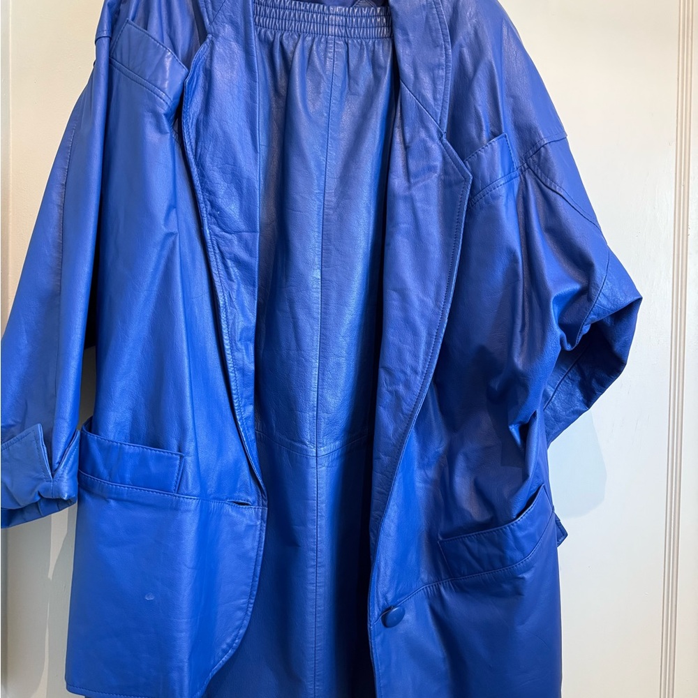 Vibrant Royal Blue leather Jacket and Skirt set